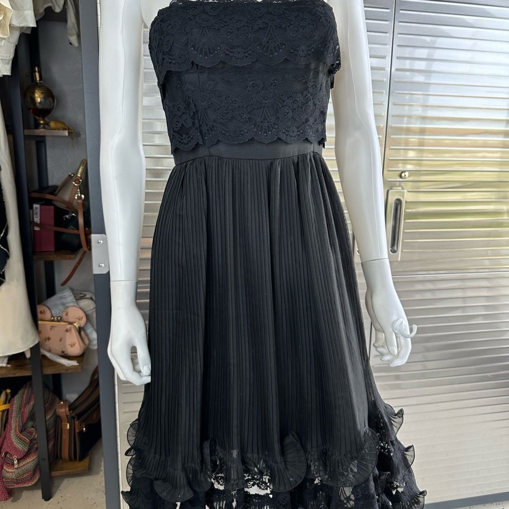 Jacqueline Lechat Cannes France Black Lace Ruched Little Black Dress Small - Picture 3 of 13